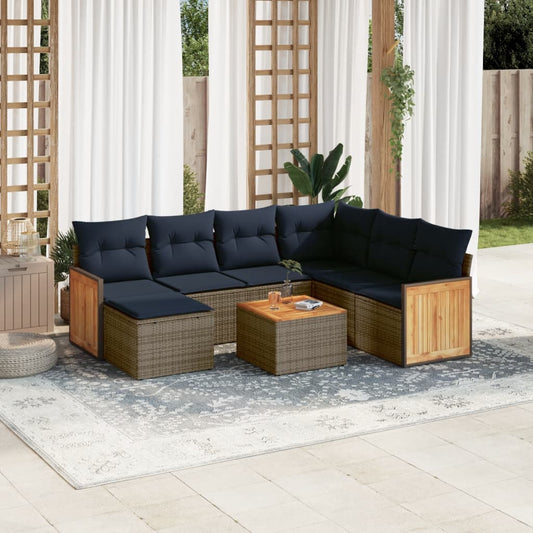 8-tlg. Garten-Sofagarnitur mit Kissen Grau Poly Rattan