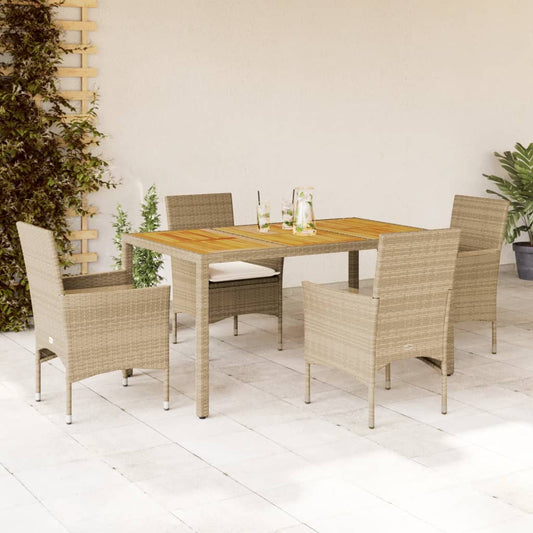 5-tlg. Garten-Essgruppe mit Kissen Beige Poly Rattan Akazie