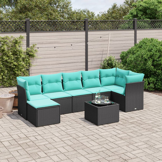 8-tlg. Garten-Sofagarnitur mit Kissen Schwarz Poly Rattan