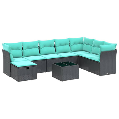 9-tlg. Garten-Sofagarnitur mit Kissen Schwarz Poly Rattan