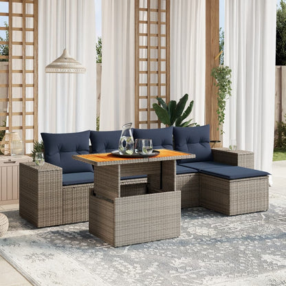 6-tlg. Garten-Sofagarnitur mit Kissen Grau Poly Rattan