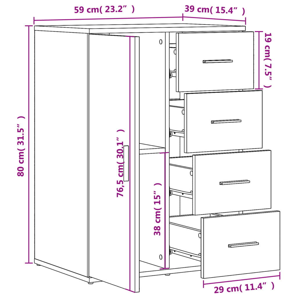 Sideboards 2 Stk. Sonoma-Eiche 59x39x80 cm Holzwerkstoff