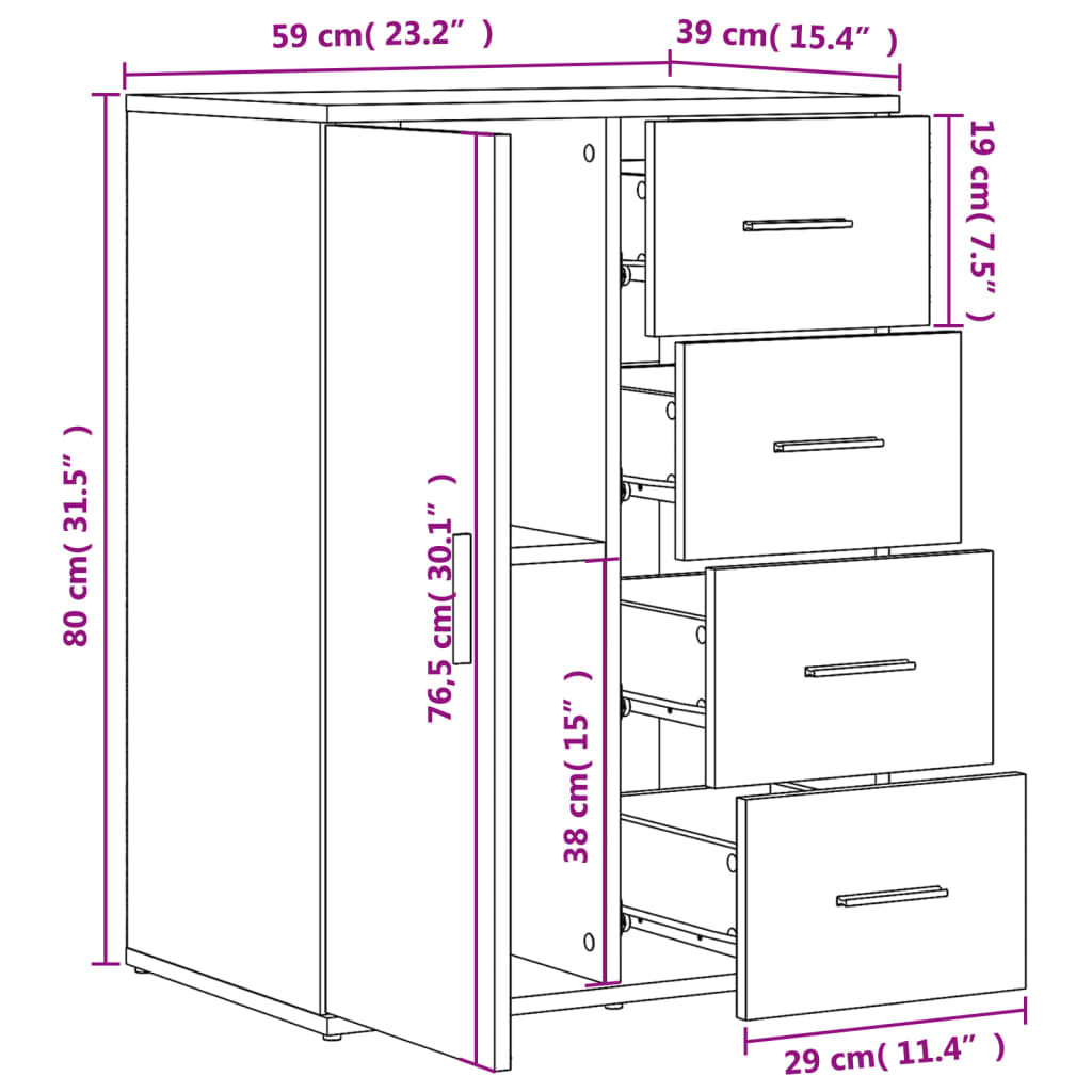 Sideboards 2 Stk. Braun Eichen-Optik 59x39x80 cm Holzwerkstoff