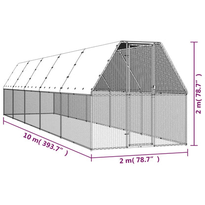 Hühnerkäfig 2x10x2 m Verzinkter Stahl