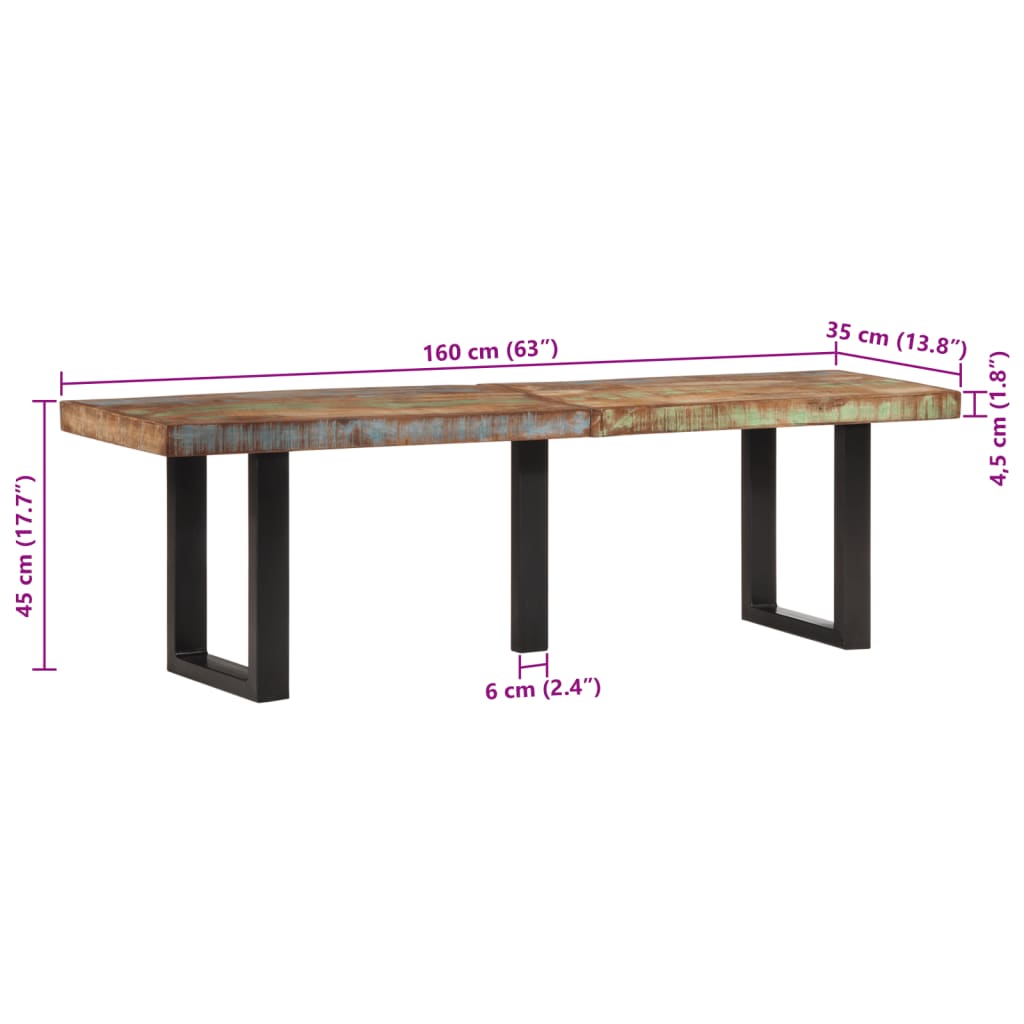 Bank 160 cm Massives Altholz und Stahl