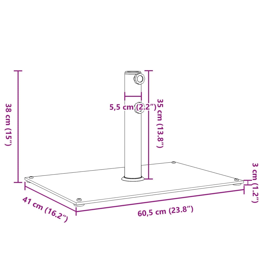 Sonnenschirmständer Ø32/38/48 mm Mast 15 kg Rechteckig