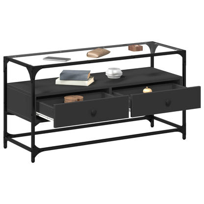 TV-Schrank mit Glasplatte Schwarz 98x35x51 cm Holzwerkstoff