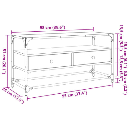 TV-Schrank mit Glasplatte Räuchereiche 98x35x51cm Holzwerkstoff