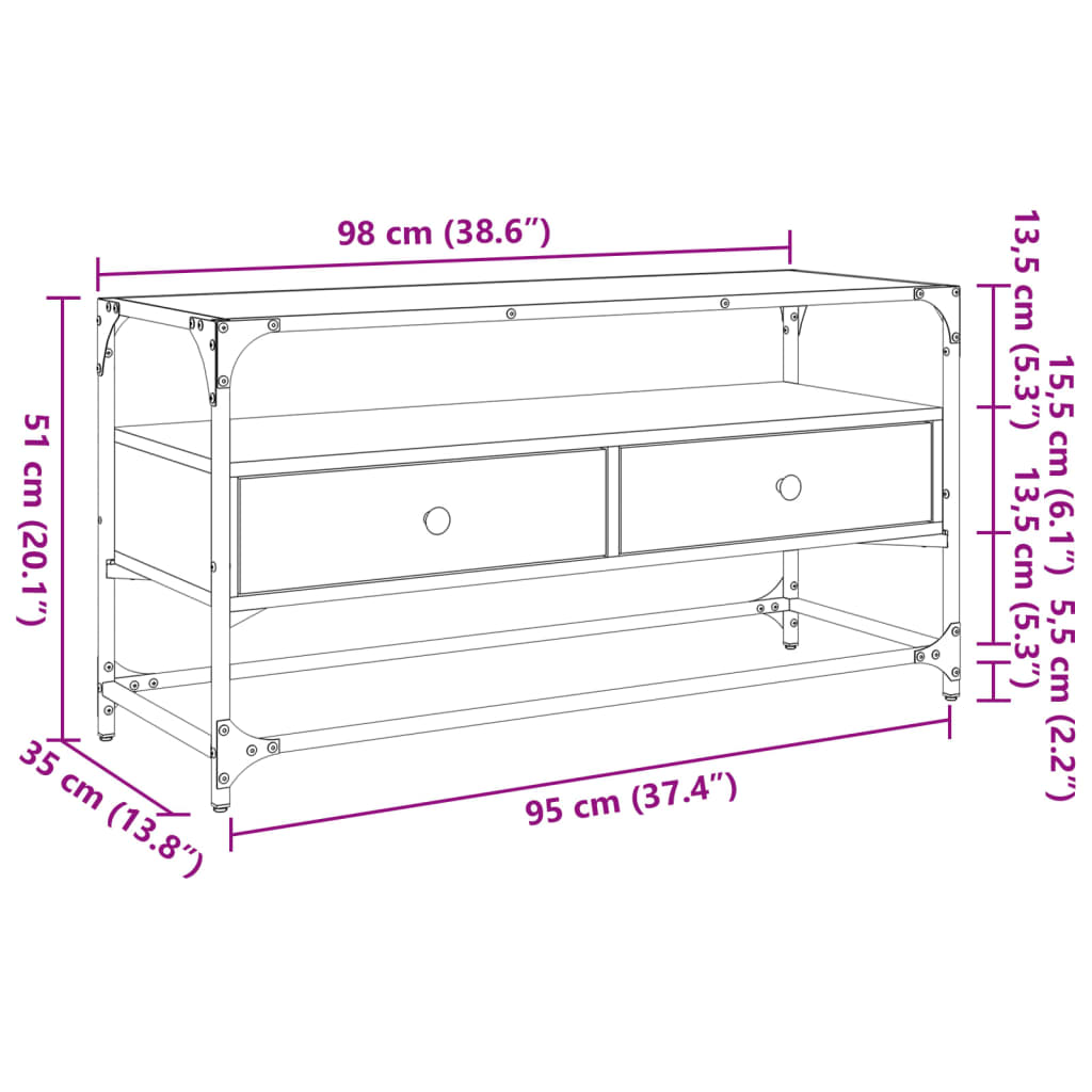 TV-Schrank mit Glasplatte Grau Sonoma 98x35x51 cm Holzwerkstoff