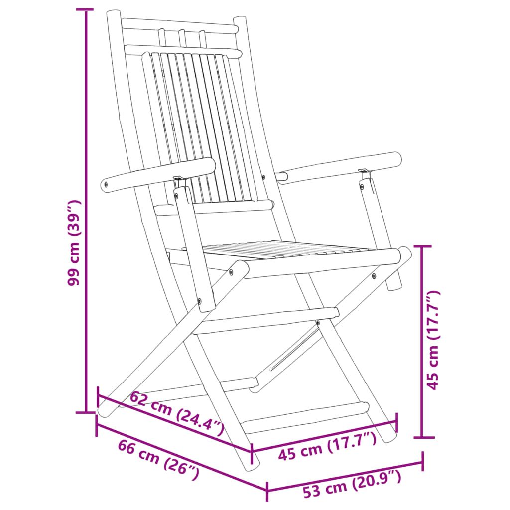 Gartenstühle 2 Stk. Klappbar 53x66x99 cm Bambus