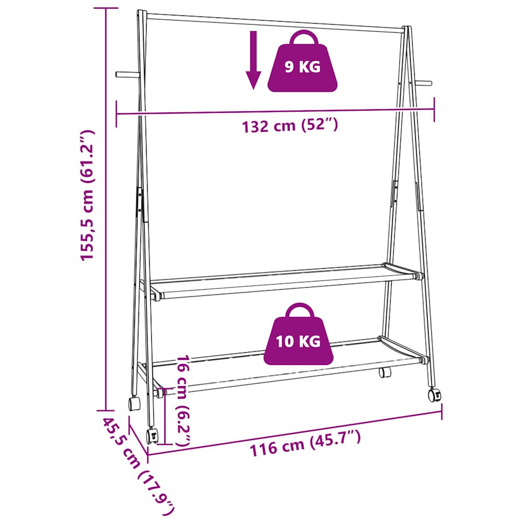 Kleiderständer mit Ablagen und Rollen 132x45,5x155,5 cm Bambus