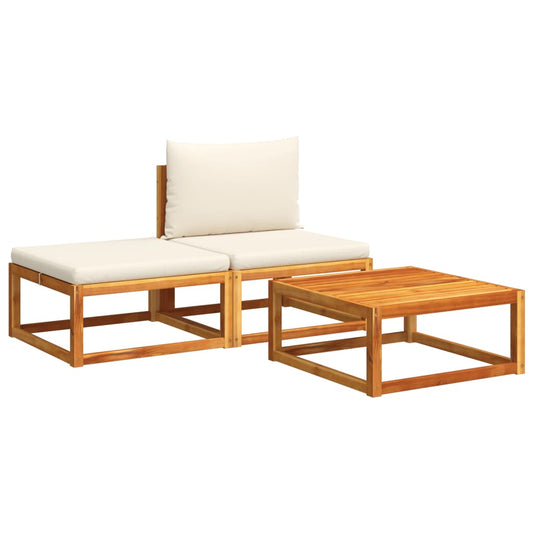 3-tlg. Gartensofa-Set mit Kissen Holz Akazie & Rattan