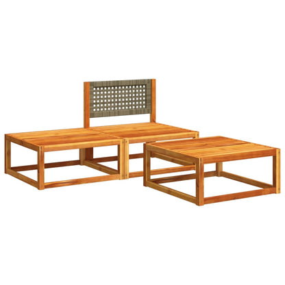 3-tlg. Gartensofa-Set mit Kissen Holz Akazie & Rattan