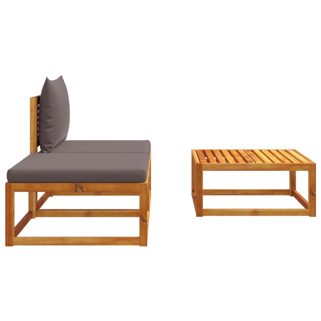 3-tlg. Gartensofa-Set mit Kissen Holz Akazie & Rattan