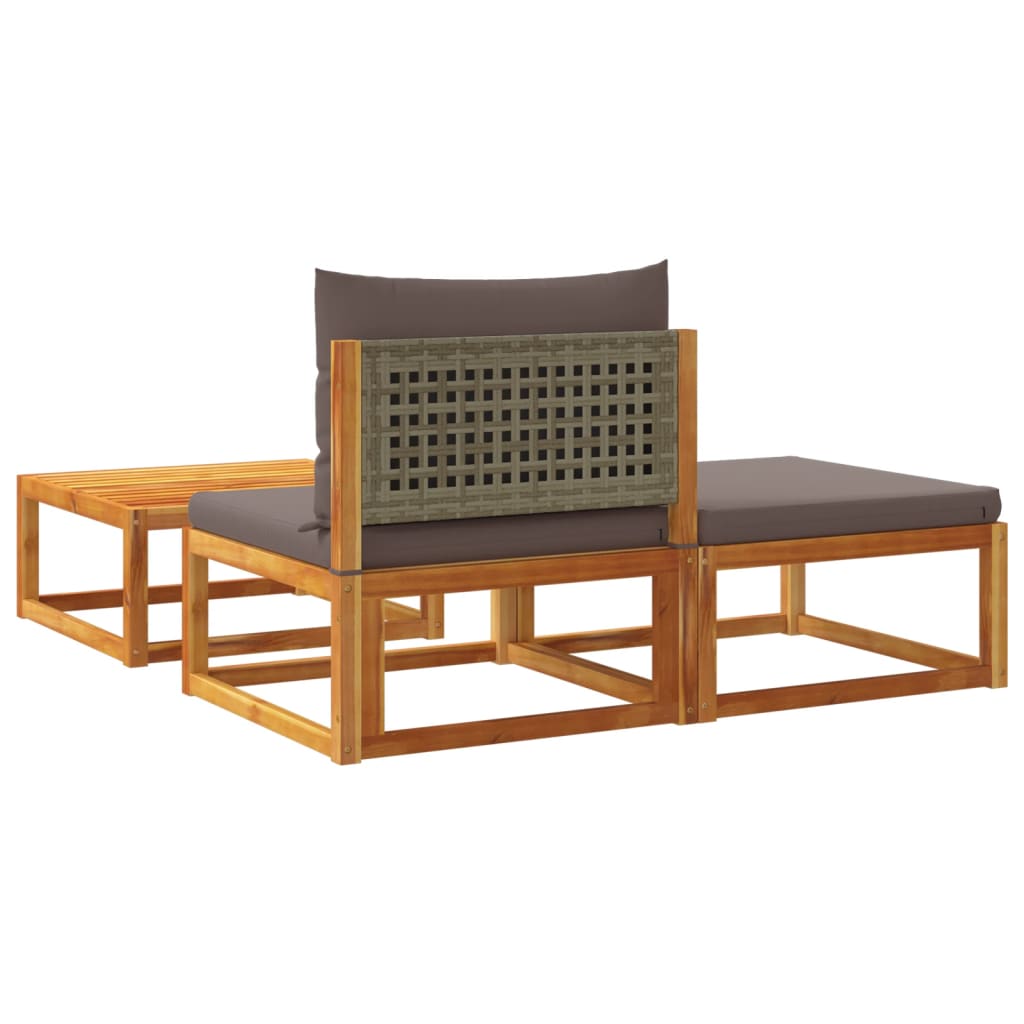 3-tlg. Gartensofa-Set mit Kissen Holz Akazie & Rattan