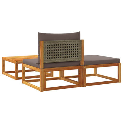 3-tlg. Gartensofa-Set mit Kissen Holz Akazie & Rattan