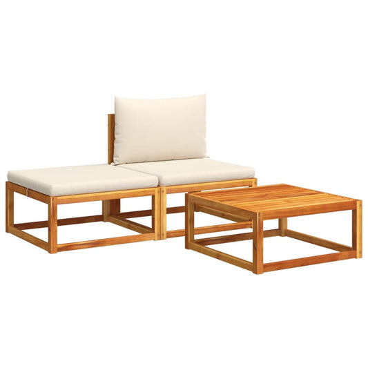 3-tlg. Gartensofa-Set mit Kissen Holz Akazie & Rattan