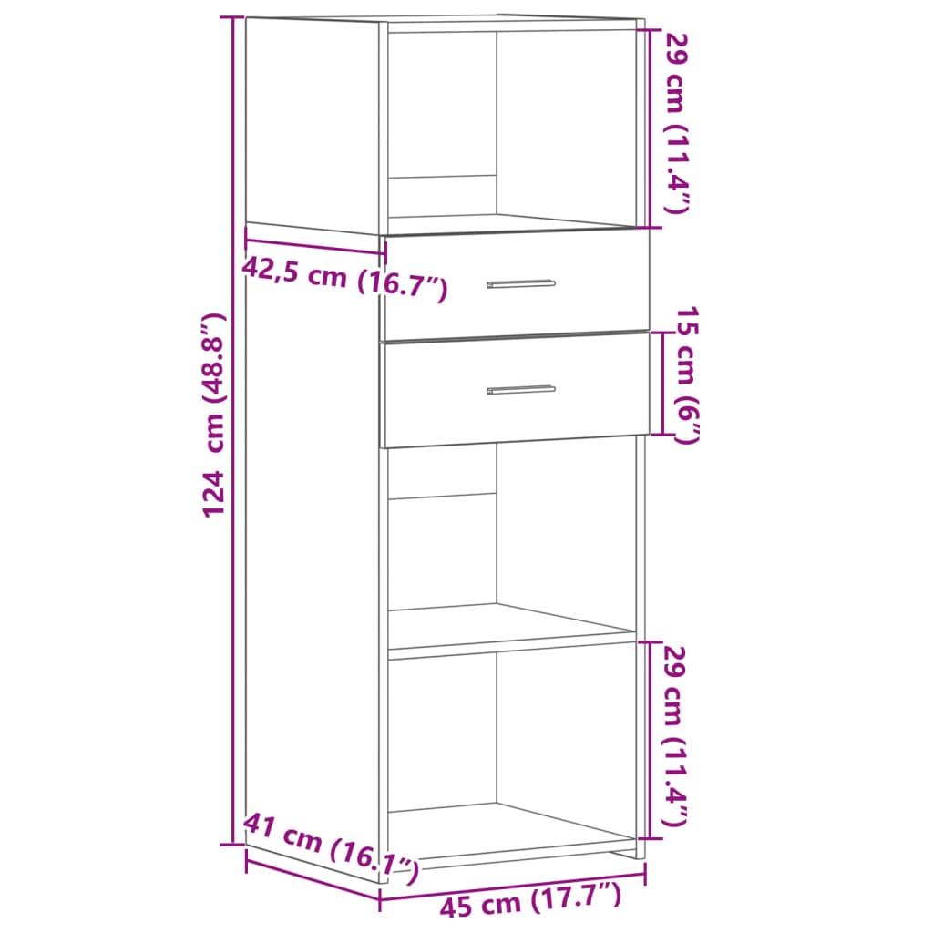 Highboard Braun Eichen-Optik 45x42,5x124 cm Holzwerkstoff