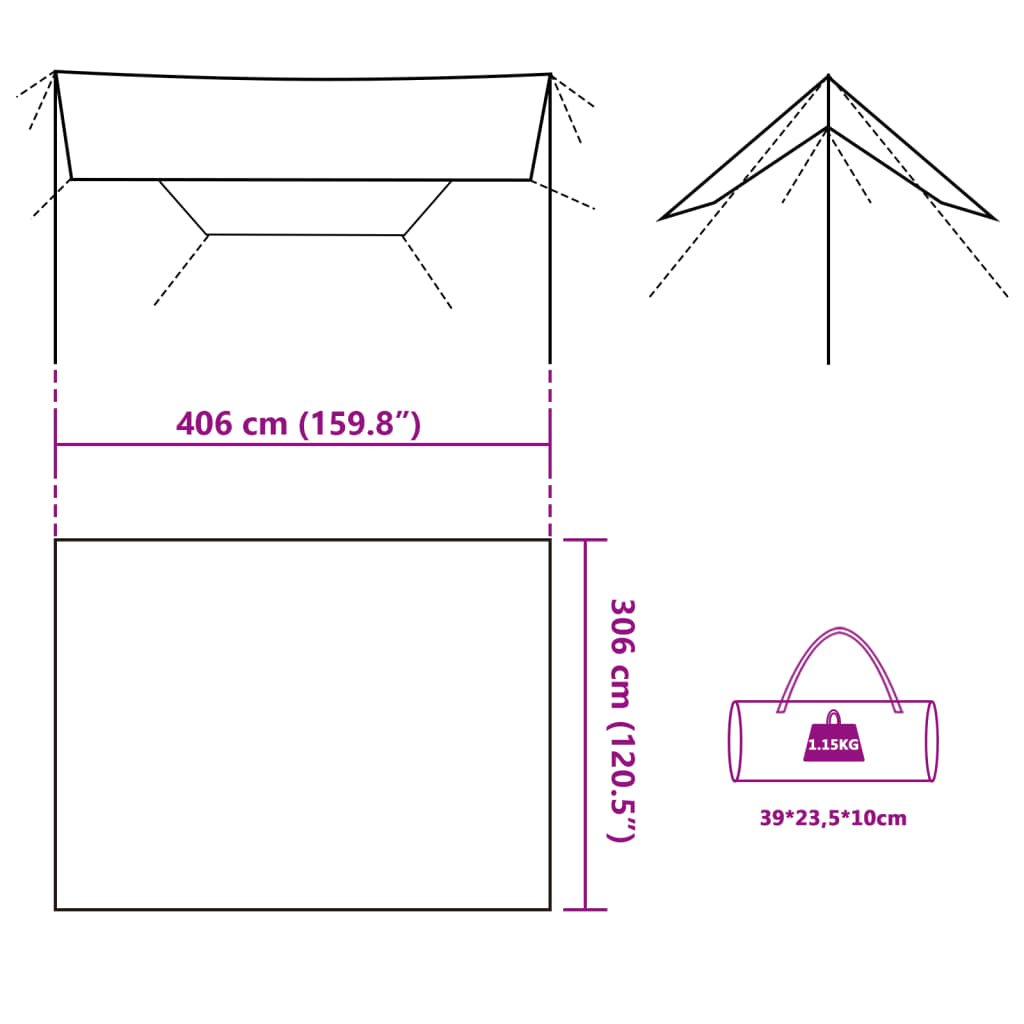 Tarp Braun 406x306 cm Wasserdicht