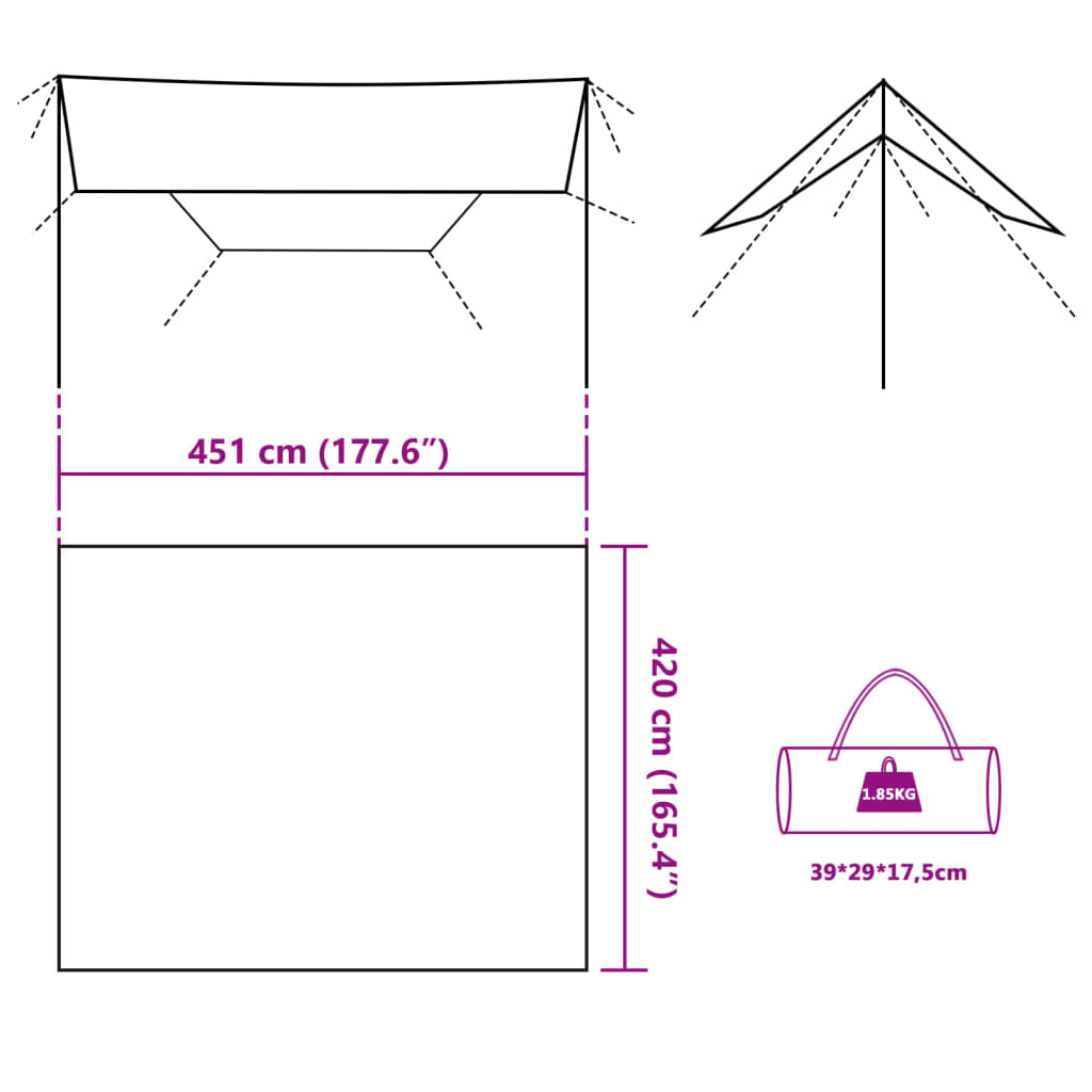 Tarp Olivgrün 451x420 cm Wasserdicht