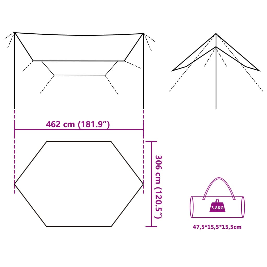 Tarp Braun 462x306x211 cm Wasserdicht