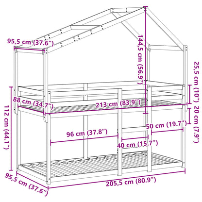 Etagenbett mit Dach Wachsbraun 90x200 cm Massivholz Kiefer
