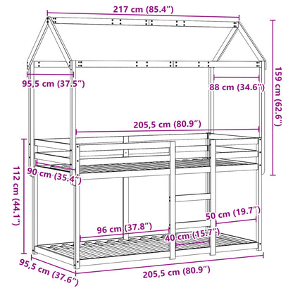 Etagenbett mit Dach Wachsbraun 90x200 cm Massivholz Kiefer