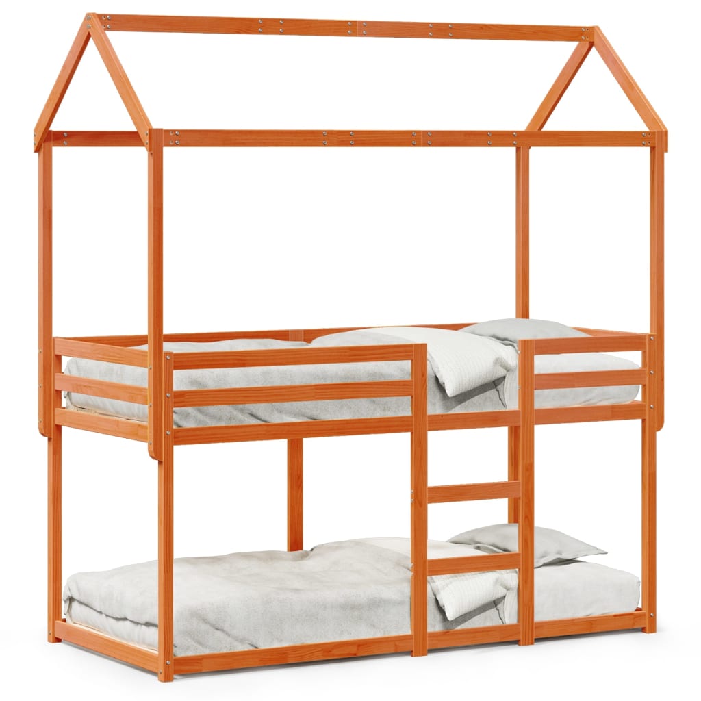 Etagenbett mit Dach Wachsbraun 90x190 cm Massivholz Kiefer