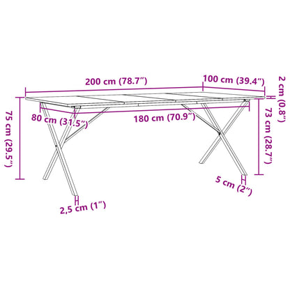 Esstisch X-Gestell 200x100x75cm Massivholz Kiefer und Gusseisen