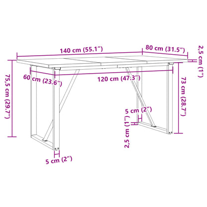 Esstisch O-Gestell 140x80x75,5 cm Massivholz Kiefer & Gusseisen