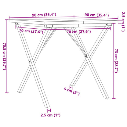 Esstisch X-Gestell 90x90x75,5 Massivholz Kiefer und Gusseisen