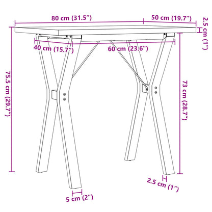 Esstisch Y-Gestell 80x50x75,5 cm Massivholz Kiefer & Gusseisen