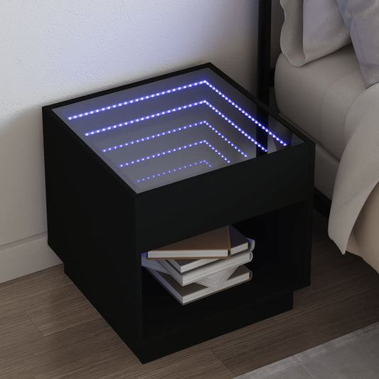 Nachttisch mit Infinity-LED Schwarz 50x50x50 cm