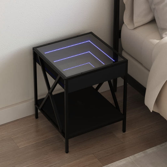 Nachttisch mit Infinity-LED Schwarz 40x40x49 cm