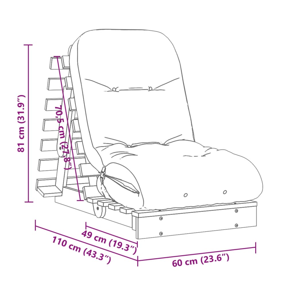 Futon Schlafsofa mit Matratze 60x206x11 cm Massivholz Kiefer