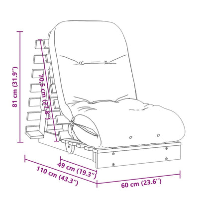 Futon Schlafsofa mit Matratze 60x206x11 cm Massivholz Kiefer