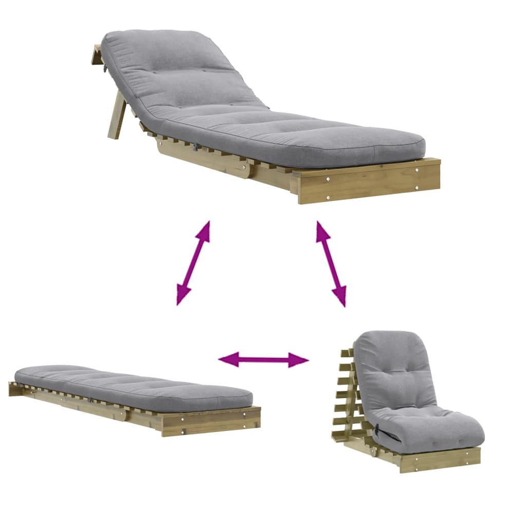 Futon Schlafsofa mit Matratze 60x206x11 Kiefernholz Imprägniert