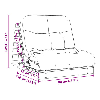 Futon Schlafsofa mit Matratze 80x206x11 cm Massivholz Douglasie