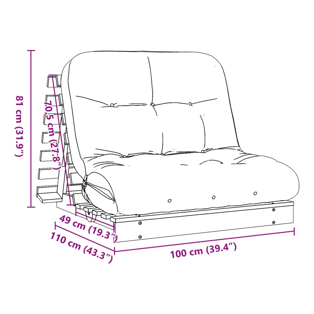 Futon Schlafsofa mit Matratze 100x206x11 cm Massivholz Kiefer