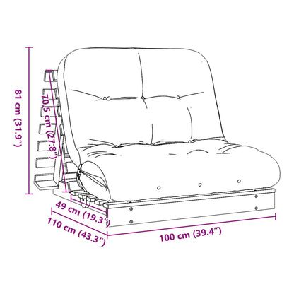 Futon Schlafsofa mit Matratze Weiß 100x206x11 cm Kiefernholz