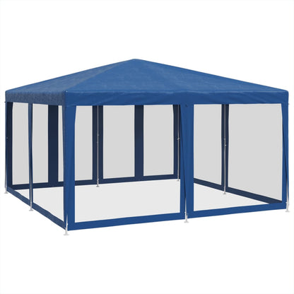 Partyzelt mit 8 Mesh-Seitenteilen Blau 4x4 m HDPE