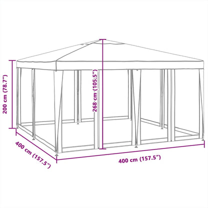 Partyzelt mit 8 Mesh-Seitenteilen Blau 4x4 m HDPE