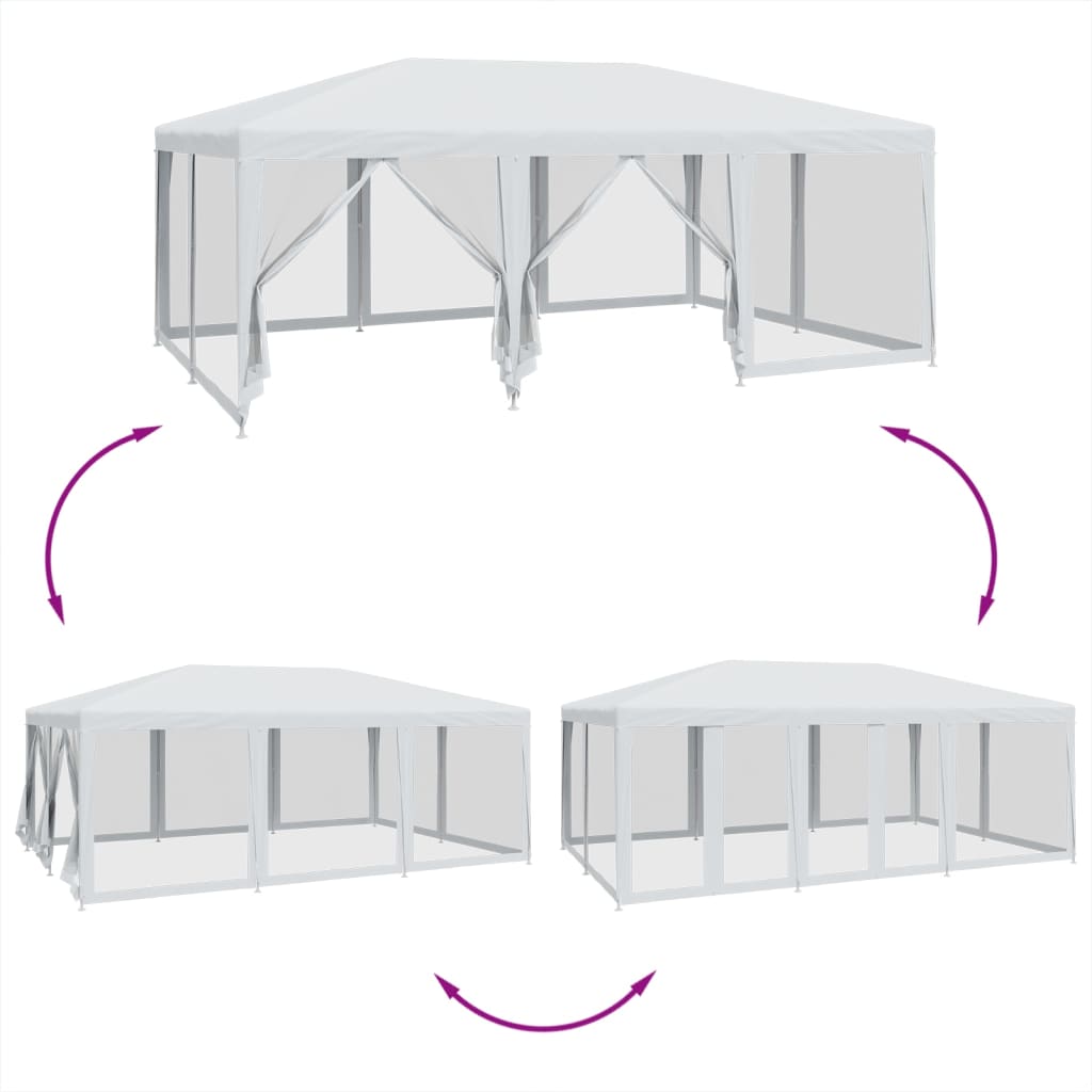 Partyzelt mit 10 Mesh-Seitenteilen Weiß 6x4 m HDPE