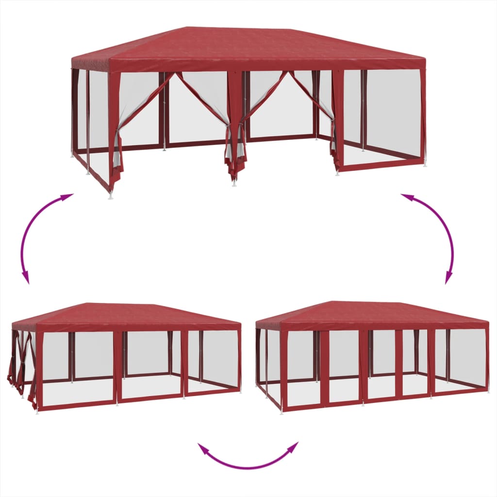 Partyzelt mit 10 Mesh-Seitenteilen Rot 6x4 m HDPE