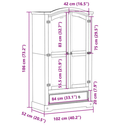 Kleiderschrank Corona 102x52x186 cm Massivholz Kiefer