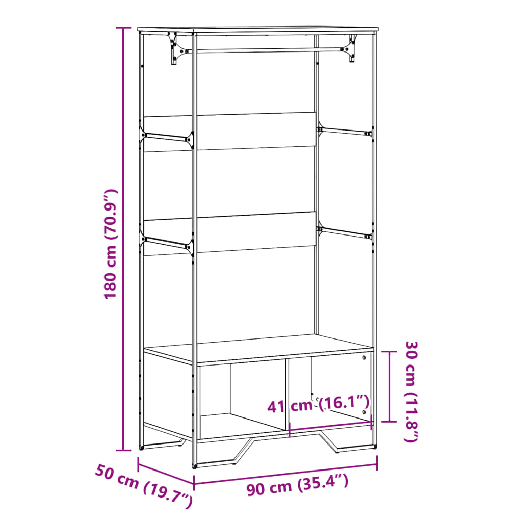 Kleiderständer Braun Eichen-Optik 90x50x180 cm Holzwerkstoff