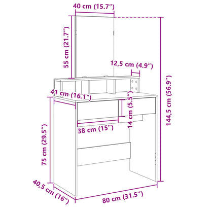 Schminktisch mit Spiegel Schwarz 80x41x144,5 cm