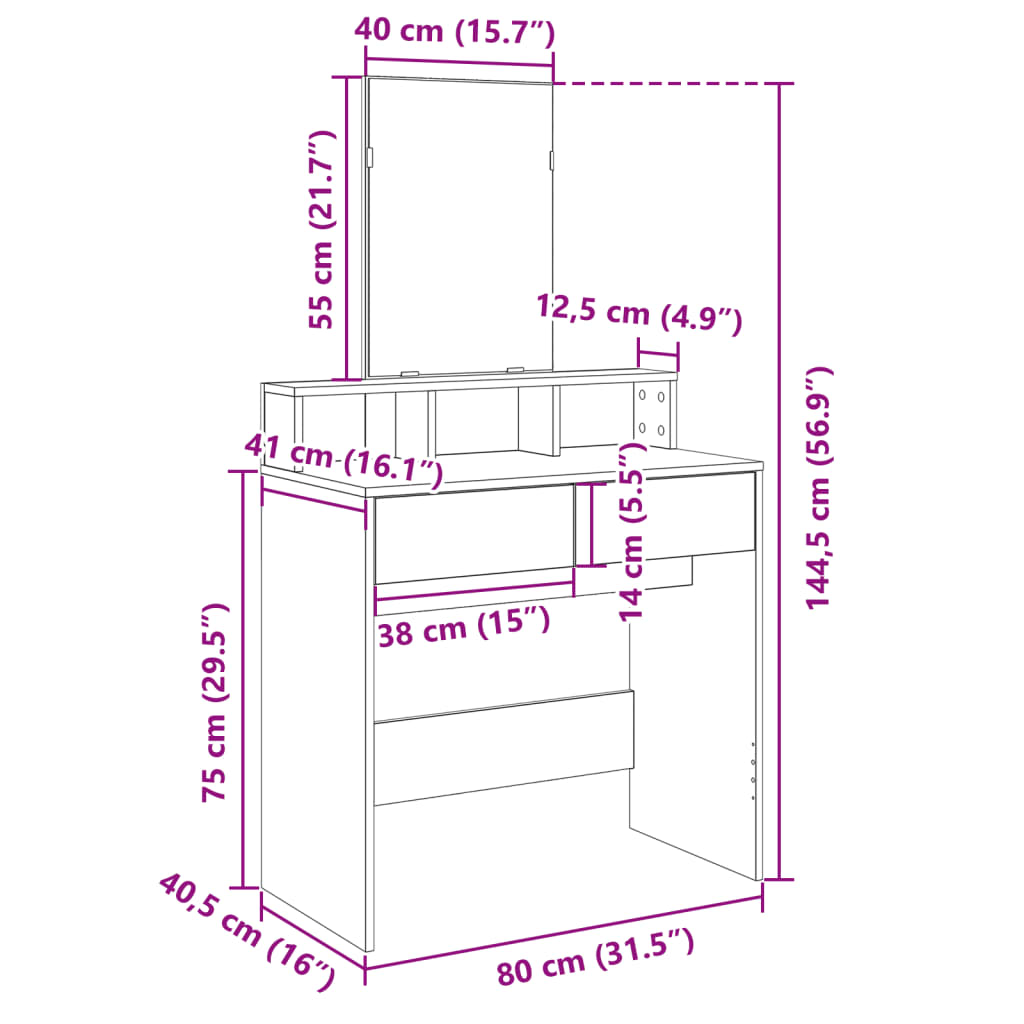 Schminktisch mit Spiegel Sonoma-Eiche 80x41x144,5 cm