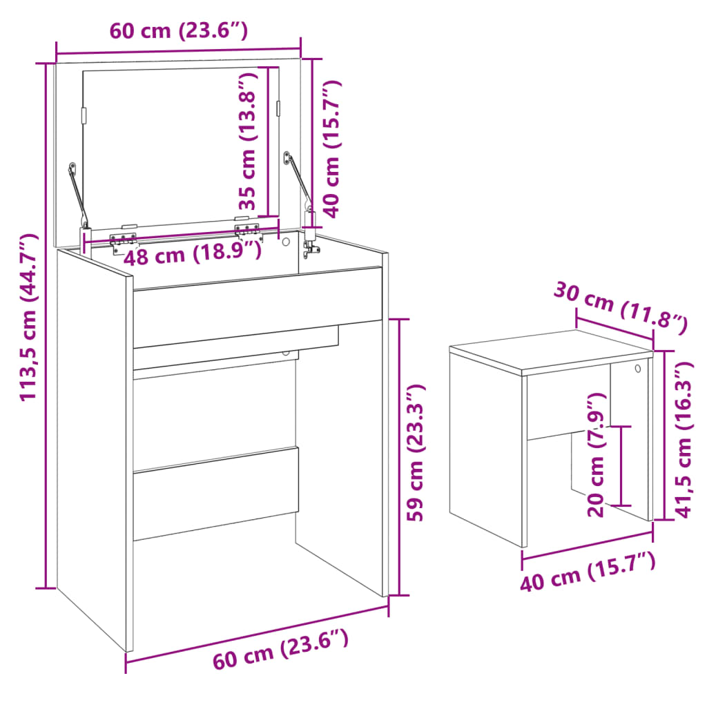 Schminktisch mit Hocker Sonoma-Eiche 60x40x113,5 cm