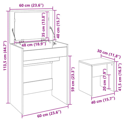 Schminktisch mit Hocker Grau Sonoma 60x40x113,5 cm